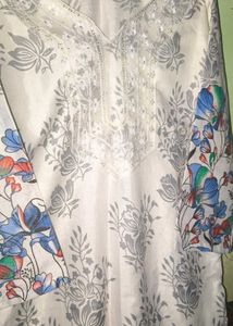 White Kurta with Floral Print
