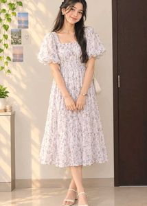 Floral Print Puff Sleeve Maxi Dress