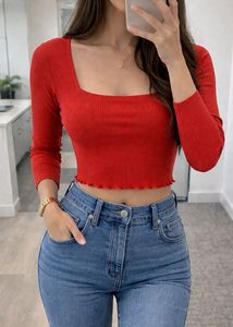 Forever 21 Rust Red Ribbed Square Neck Top