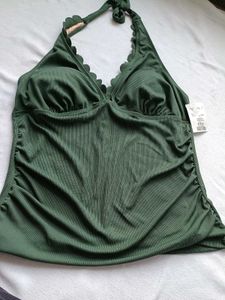 Green Ribbed Scalloped Bikini Top