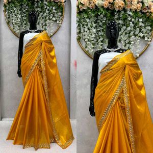 Vibrant Yellow Saree with Embellished Border