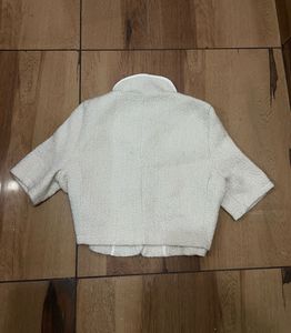 Cream Textured tweed Cropped Jacket