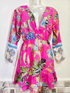 Vibrant Pink Floral Mini Dress Size S-M 32"-36"