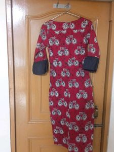 Maroon Kurta with Bicycle Print