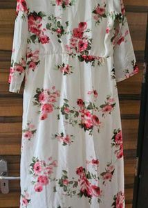 White Floral Print Gown