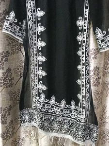 Elegant Black Embroidered Kurti with Duppata