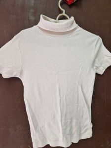 White Short Sleeve Turtleneck Top