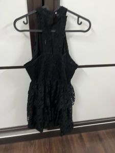 Black Lace Tiered Halter Dress