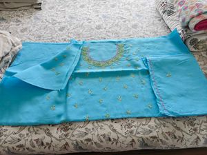 Blue Embroidered Dress Material