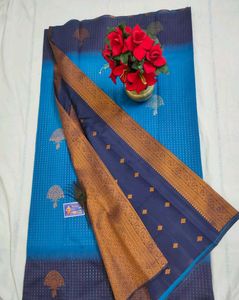 Elegant Blue Ombre semi uppada Silk Saree