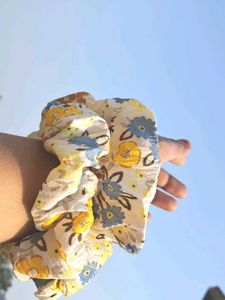 Yellow Floral Print Scrunchie