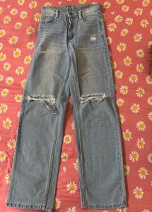 Light Wash Ripped Wide Leg Jeans