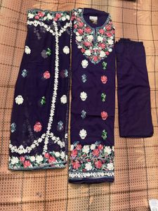 Elegant Embroidered Purple dress material