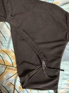 Coffee Brown Ruched Mesh Long Sleeve Top
