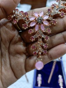Stunning Pink Stone Necklace &amp; Earring Set