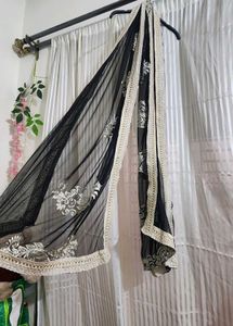 Elegant Black Dupatta with Silver Embroidery