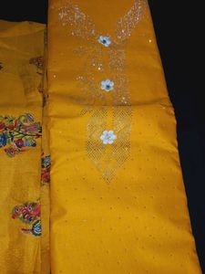 Cotton Unstitched Suit Stones Work Printed Dupatta