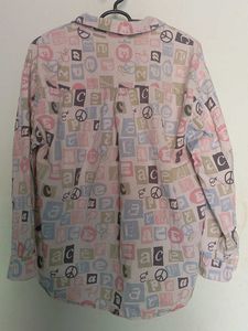 Whimsical Letter Print Button-Up Shirt