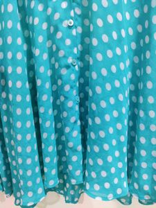Sheer Polka Dot Button-Up Blouse