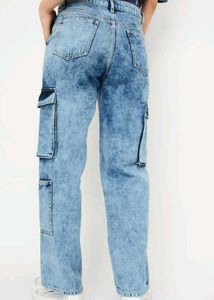 Women's Light Blue Washed Cargo Jeans |  Size 32