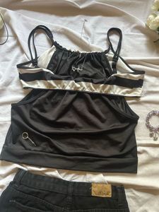 striped cami top,black shorts &amp; jewelry