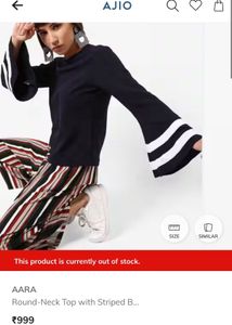 Navy Bell Sleeve Top with Stripes