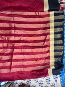 Elegant Striped Maroon Gold Saree