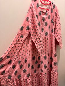 Pink Printed  Anarkali frock