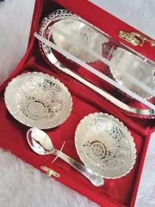 🎀🆕 Silver Plated Bowl Set with Spoons &amp; Box💖