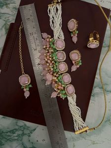 Pink Stone Statement chocker Set