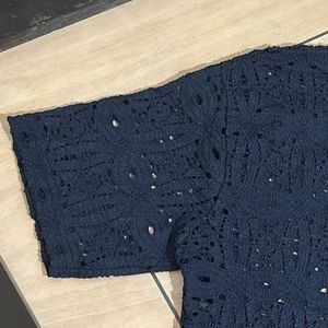 Navy Blue Lace Net Crop Top "To The Moon"
