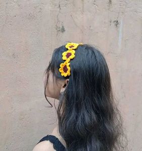 Crocheted Sunflower Hair Tie