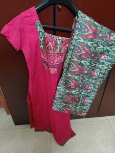 Pink Kurta Set with Printed Dupatta
