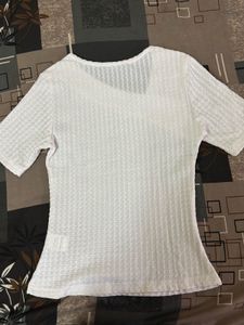 White Textured Asymmetrical Top