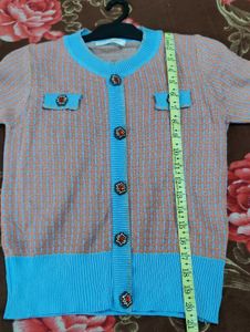 Chic Knit Top - Pink with Blue Trim