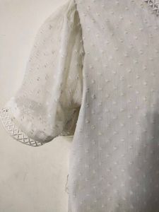 Sheer White Polka Dot V-Neck Top