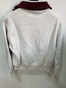 Cream &amp; Burgundy Zip Neck Sweatshirt