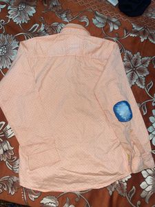Stylish Men's Peach Polka Dot Shirt