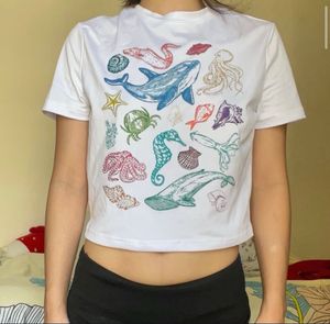 Cute Sea Life Graphic Cropped T-Shirt