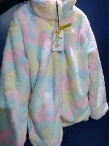 Pastel Faux Fur Zip-Up Jacket