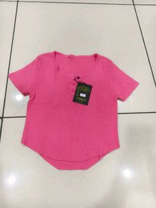 Pink Ribbed Henley Top