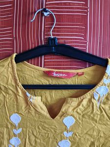 Yellow Embroidered Kurti