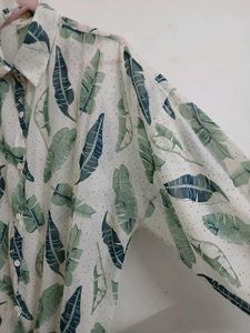 Chic Leaf Print Sheer Blouse