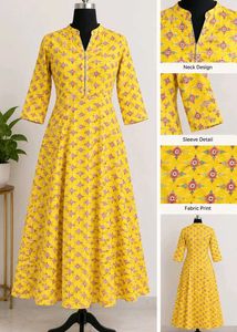Yellow Printed anarkali suit