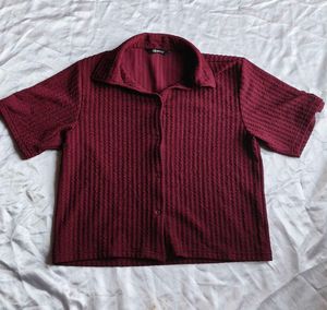 Maroon Textured Button-Up Shirt