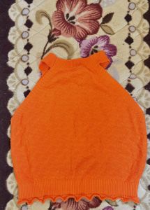 Vibrant Orange Knit Sleeveless Top