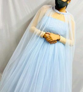 Elegant Blue Tulle Gown