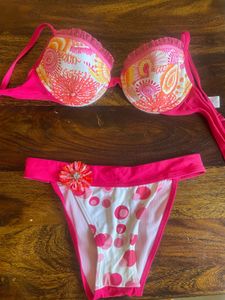 Y2K Vibrant Pink Floral Bikini Lingerie New