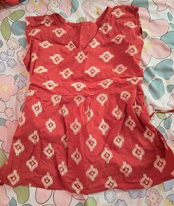 Red Ikat Print Kurta