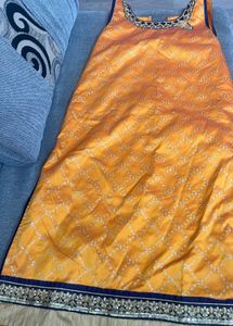 Vibrant Orange &amp; Navy Lehenga Set
